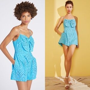 AMUR Cotton Eyelet Bow Front Sweetheart Neckline Sleeveless High‎ Rise Romper 2